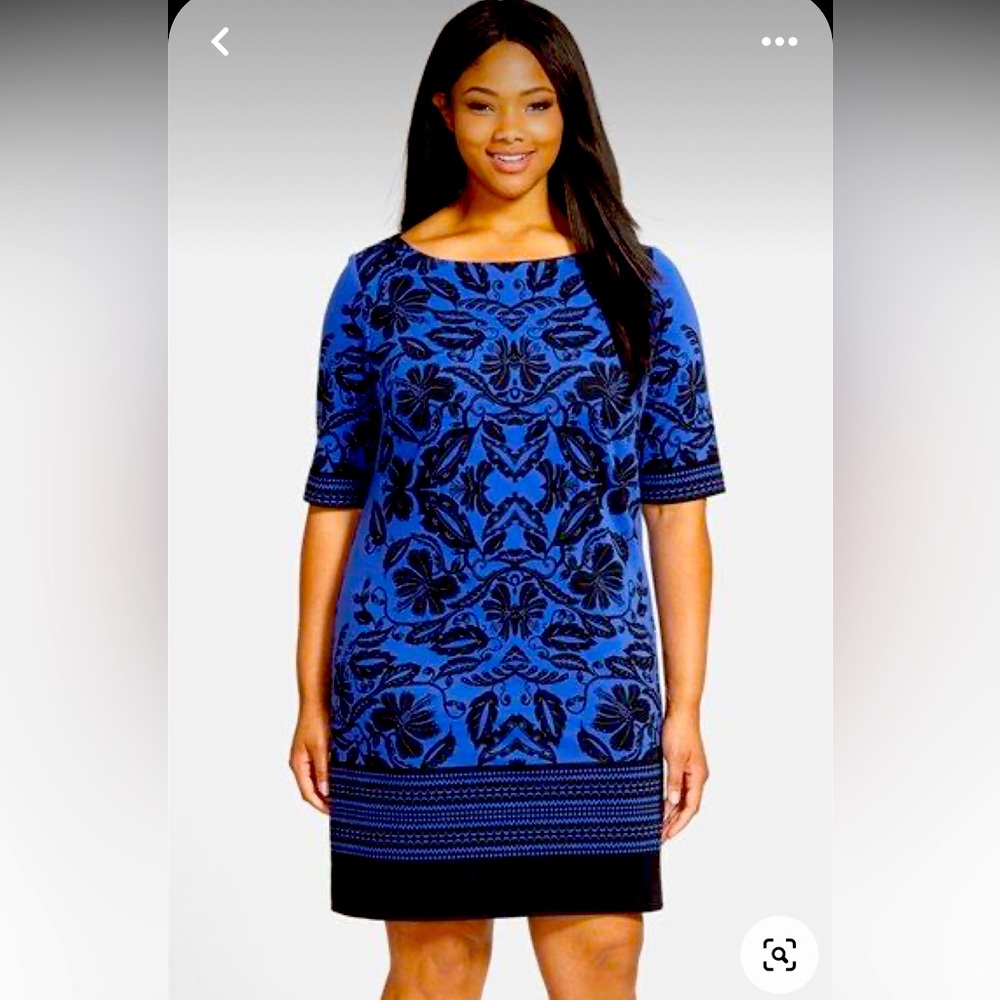 Eliza J Border Print Ponte Elbow Sleeve Shift Dress Size 16